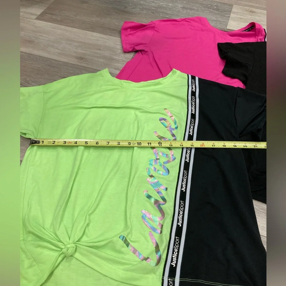 Justice Sport Short Sleeve Top Bundle Lot of 3 Size XXL 16P/18P Green Pink White